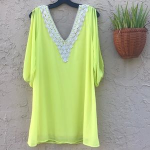 Gorgeous Love Culture Neon Yellow Lace Mini Dress